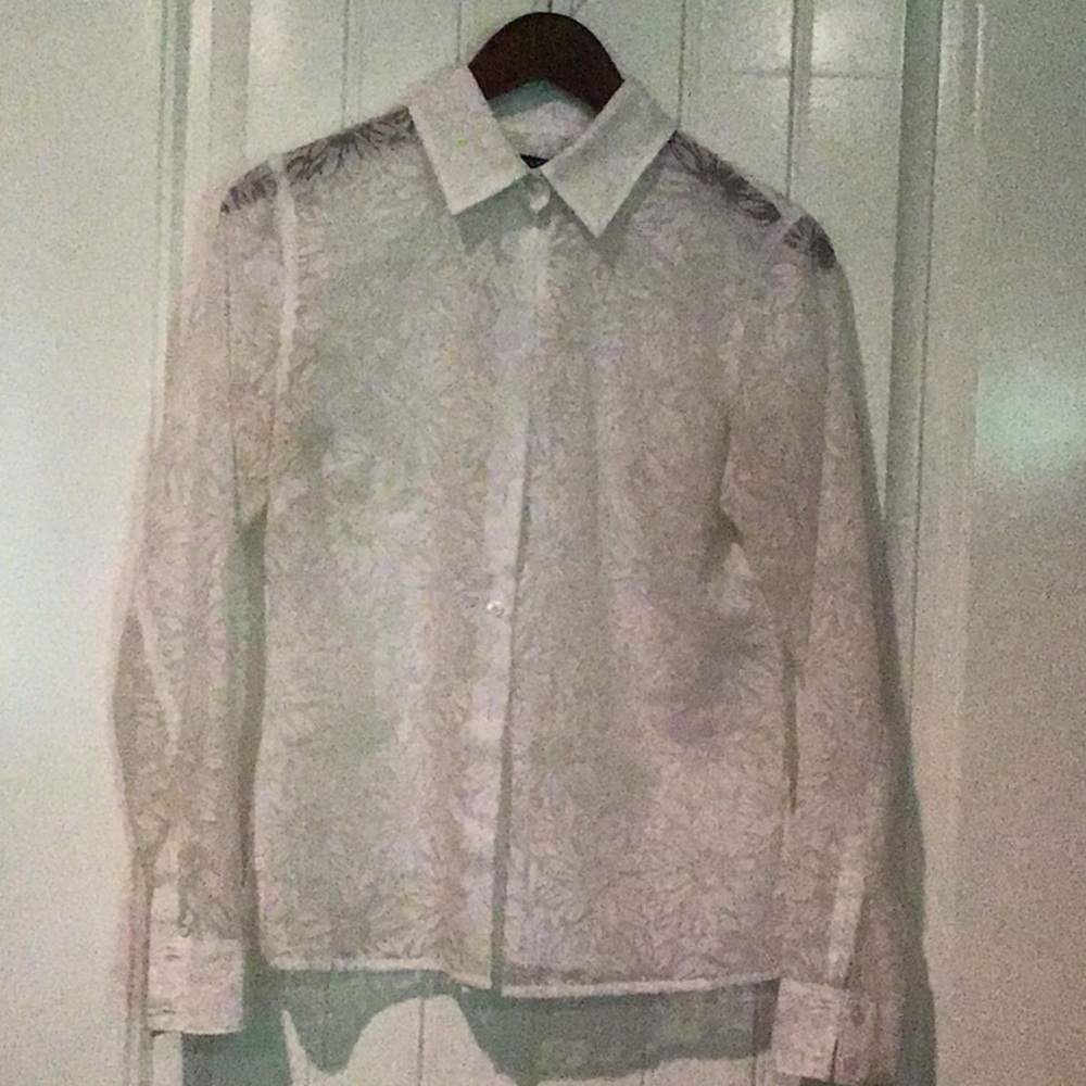 Ann Taylor Factory White Sheer Fitted Blouse